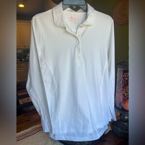 Peter Millar White Polo with Pink Logo